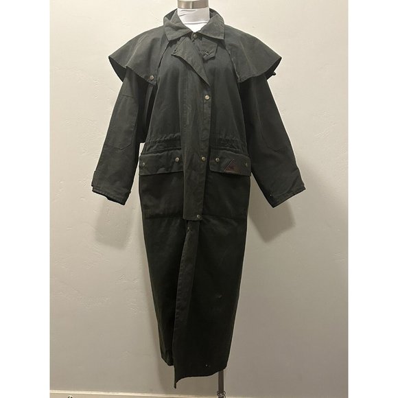 BURKE & WILLS‎ Oilskin Long Rancher Australia Coat Duster Green sz.XS - Picture 1 of 10